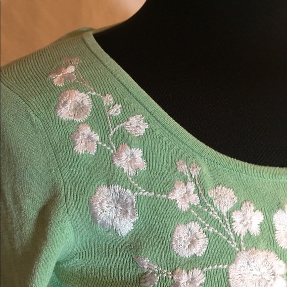 LOFT Sweaters - Mint green cardigan w white embroidered detail XS